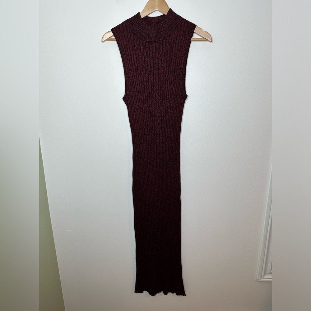 House of Harlow Burgundy‎ and Black Marled Ribbed Sleeveless Midi Dress Medium